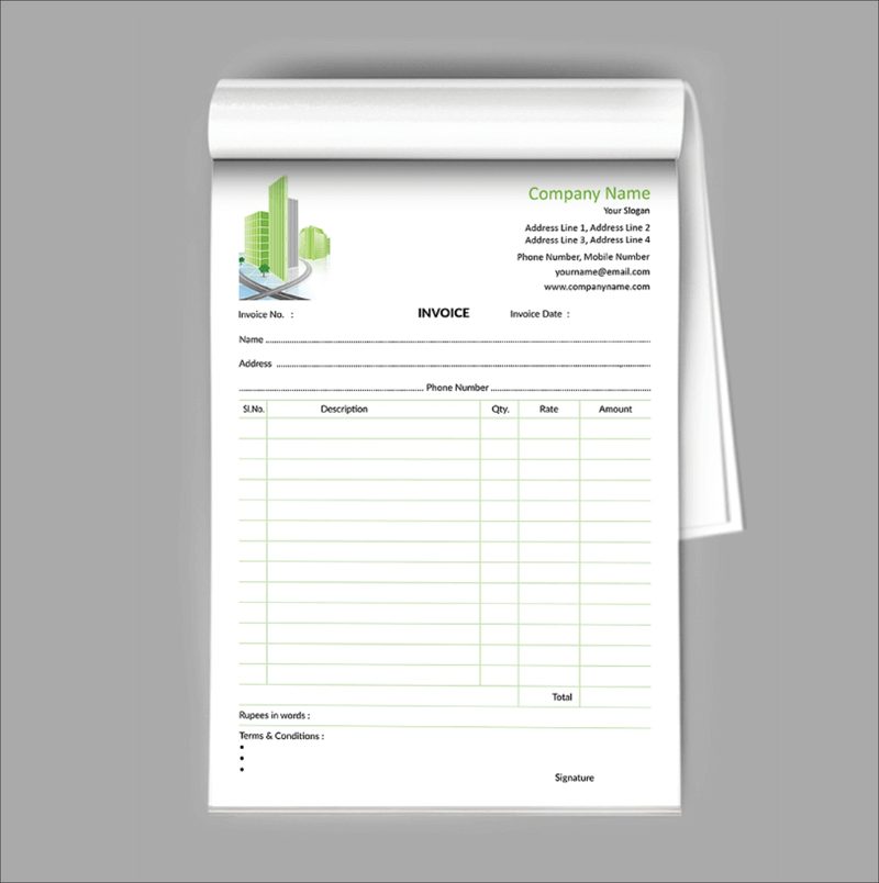Printed bill book with invoice pages
